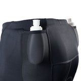 Black Triathlon shorts on white background pockets close up