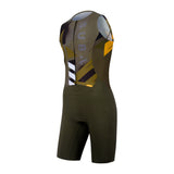 Green Tri suit with black and yellow accents on a white background