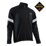 Black jacket with white stripes on sleeves and chest, featuring a GORE-TEX logo.