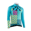 Colorful geometric patterned thermal cycling jacket jersey on a white background
