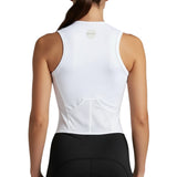 White sleeveless top worn by a person on a white background