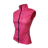 Pink sleeveless jacket with a black zipper on a white background