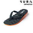 Black sandal with orange sole on a white background, featuring the SUB4 Orthotics logo.