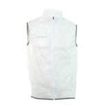 White rain vest with 'SUB4' branding on a white background