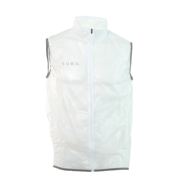 White rain vest with 'SUB4' branding on a white background