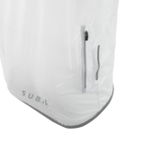 Close-up of a white jacket pocket 'SUB4' branding on a white background