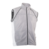 Gray vest with black zipper and accents on a white background